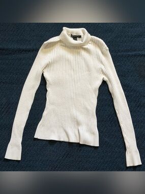 INC International Concepts Cream Ribbed Turtleneck Sweater